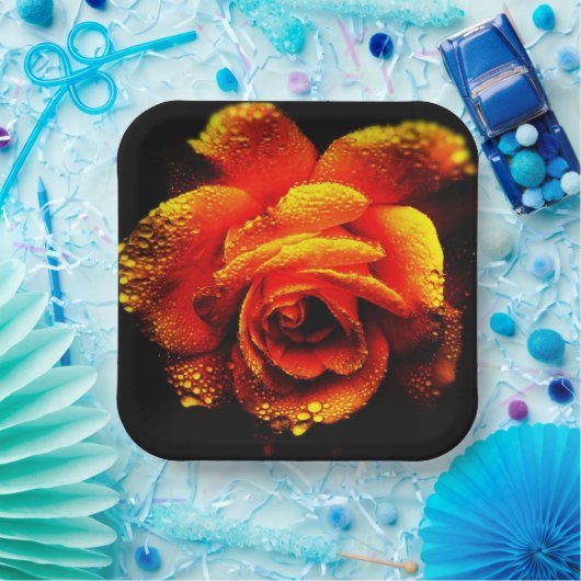 オレンジバラ ペーパープレート (パーティー)