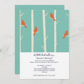 オレンジバーズオン樺の木ツリーイラストレーション誕生日 招待状 (正面/裏面)
