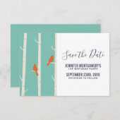 オレンジバーズオン樺の木ツリーイラストレーション セーブザデート (正面/裏面)