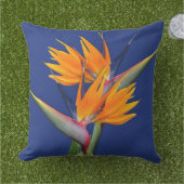 オレンジバードオブパラダイスネイビー装飾用クッション アウトドアクッション (芝生)