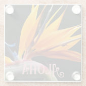 オレンジバードオブパラダイスプラント開花アロハ ガラスコースター (裏面)