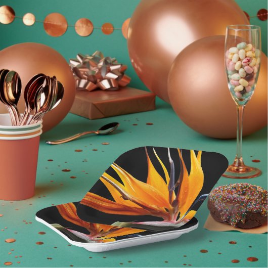 オレンジバードオブパラダイスプラント開花フローラ ペーパープレート (複数)