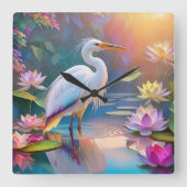 オレンジバードホワイトヘロンファンタジーバード スクエア壁時計 (正面)