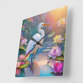 オレンジバードホワイトヘロンファンタジーバード スクエア壁時計 (傾斜)