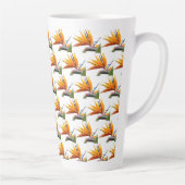 オレンジバード・オブ・パラダイスの植物の模様（白） カフェラテマグ (右)