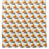 オレンジバード・オブ・パラダイスの植物の模様（白） シャワーカーテン (正面)