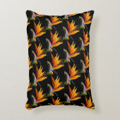 オレンジバード・オブ・パラダイス植物模様（ブラック） アクセントクッション (正面(垂直))