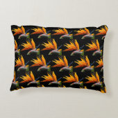 オレンジバード・オブ・パラダイス植物模様（ブラック） アクセントクッション (裏面)