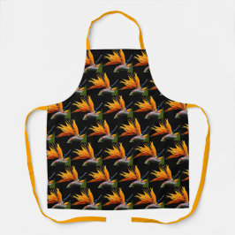 オレンジバード・オブ・パラダイス植物模様(ブラック) エプロン