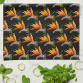 オレンジバード・オブ・パラダイス植物模様（ブラック） キッチンタオル (折り畳み)