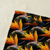 オレンジバード・オブ・パラダイス植物模様(ブラック) ビーチタオル (インサイチュ)