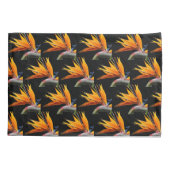 オレンジバード・オブ・パラダイス植物模様（ブラック） 枕カバー (裏面-左)