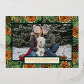 オレンジパイン素朴リースゴールドフォイルグリーンホリデー 箔シーズンカード (正面)