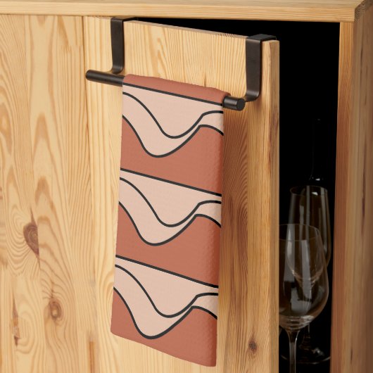 オレンジパステルブラックウェーブパタストライプーン キッチンタオル (三つ折り)