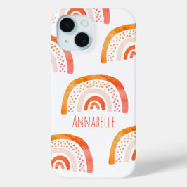 オレンジパステルレインボーパーソナライズされたパターン iPhone 15ケース