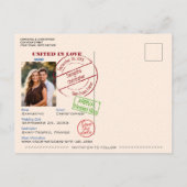 オレンジパスポートかわいいおもしろい結婚式の日付を保存 案内ポストカード (裏面)