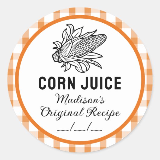 オレンジパターンのコーン市松模様にジュースシール ラウンドシール (正面)