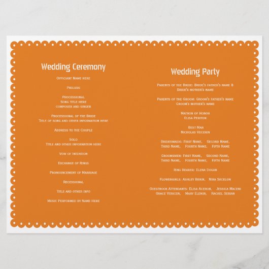 オレンジパペル結婚ピカドのフィエスタ折り畳みプログラム (裏面)