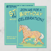 オレンジパロミノ誕生日III (ティール（緑がかった色）) 招待状 (正面/裏面)