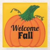 オレンジパンプキンウェルカム秋 ガラスコースター (正面)
