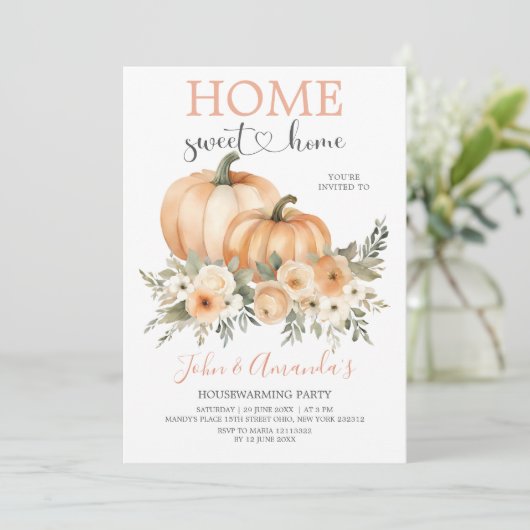 オレンジパンプキンホームスウィートホーム引っ越し祝いパーティーパーティー 招待状 (スタンド正面)