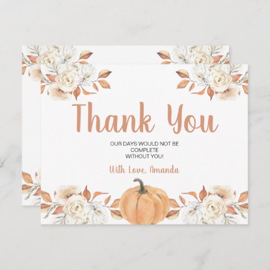 オレンジパンプキ素朴ンフローラ第1誕生日 サンキューカード (正面/裏面)