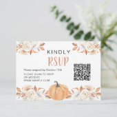 オレンジパンプキ素朴ン1st誕生日RSVPカード サンキューカード (スタンド正面)