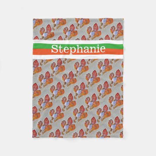 オレンジパーソナライズされたとグリーンの名前のゴルフボール フリースブランケット (正面)