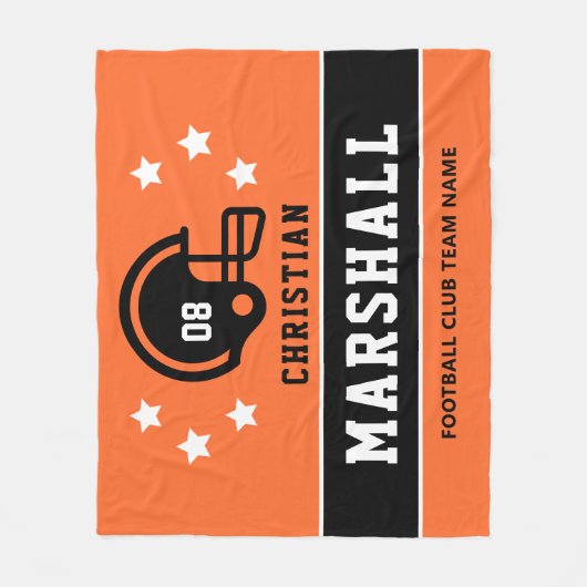 オレンジパーソナライズされたとブラックサッカーの選手の名前 フリースブランケット (正面)