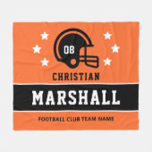 オレンジパーソナライズされたとブラックサッカーの選手の名前 フリースブランケット (正面(横))