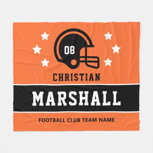 オレンジパーソナライズされたとブラックサッカーの選手の名前 フリースブランケット (正面(横))