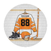 オレンジパーソナライズされたとホワイトアイスホッケージャージー カッティングボード (正面)