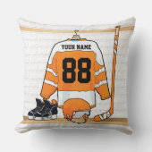 オレンジパーソナライズされたとホワイトアイスホッケージャージー クッション (正面)