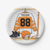 オレンジパーソナライズされたとホワイトアイスホッケージャージー ペーパープレート (正面)