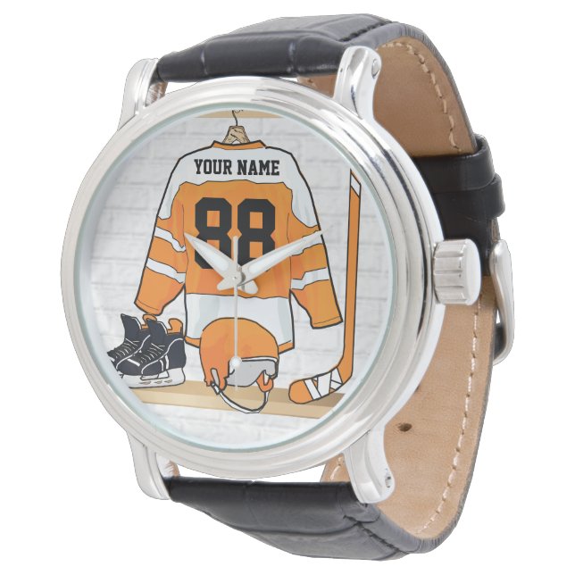 オレンジパーソナライズされたとホワイトアイスホッケージャージー 腕時計 (アングル)