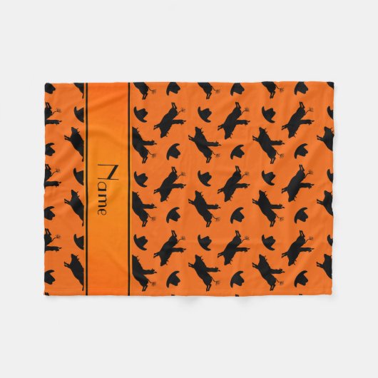 オレンジパーソナライズされたのロデオ牛の乗馬パターンの名前 フリースブランケット (正面(横))