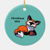 オレンジパーソナライズされたキツネクリスマスオーナメント セラミックオーナメント (裏面)
