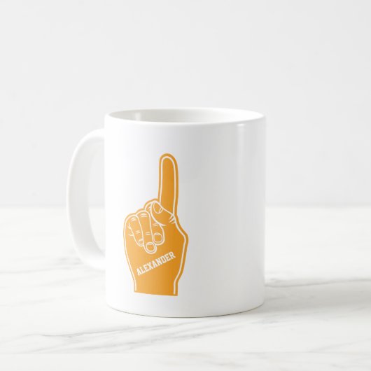 オレンジパーソナライズされたスポーツフォームフィンガー コーヒーマグカップ (正面左)