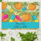 オレンジパーソナライズされたブルーピンクピル薬局 キッチンタオル (折り畳み)