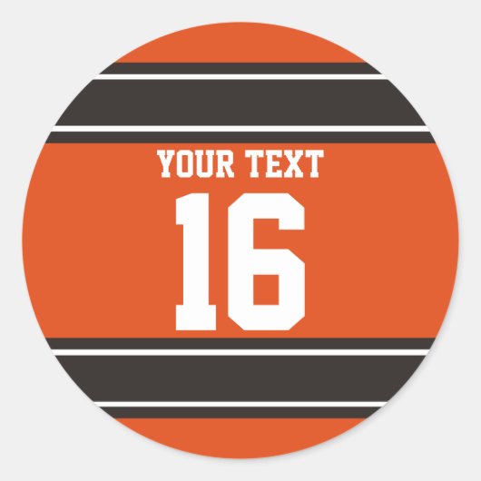 オレンジパーソナライズされた色と茶色のスポーツストライプ選手 ラウンドシール (正面)