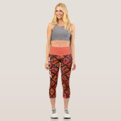 オレンジパーソナライズされた色と黒の幾何学的 カプリレギンス (正面)