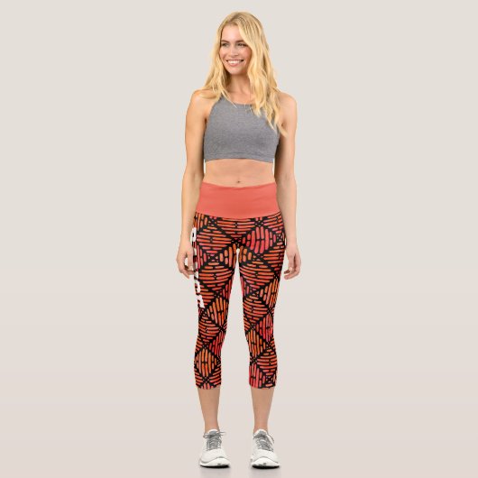 オレンジパーソナライズされた色と黒の幾何学的 カプリレギンス (正面)