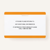 オレンジパーソナライズされた色のホワイトサービスドッグフォトID バッジ (裏面)