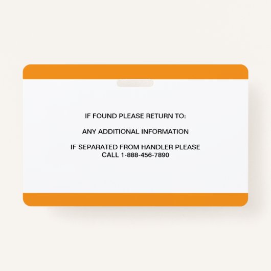 オレンジパーソナライズされた色のホワイトサービスドッグフォトID バッジ (裏面)