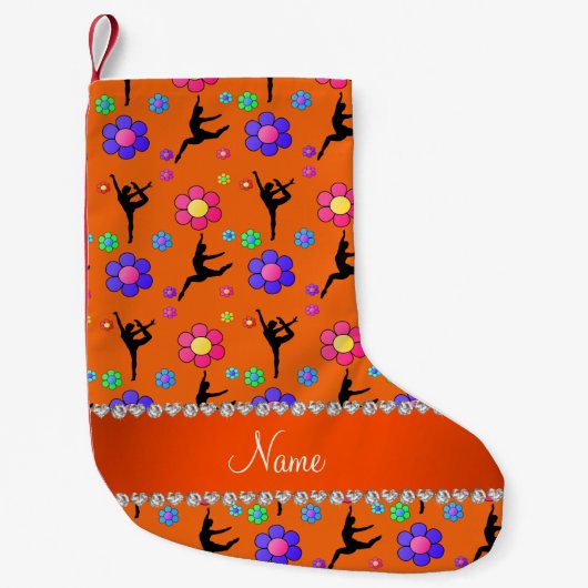 オレンジパーソナライズされた色の体操の花の名前 スモールクリスマスストッキング (正面)