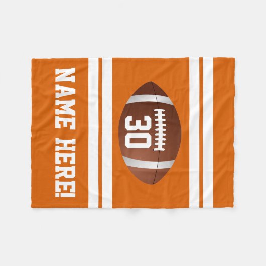 オレンジパーソナライズされた色の名前チームカラーズサッカー フリースブランケット (正面(横))
