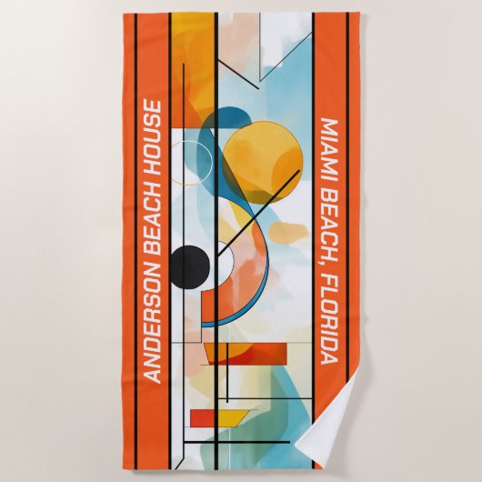 オレンジパーソナライズされた色の幾何学的抽象芸術 ビーチタオル (正面)