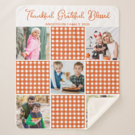 オレンジパーソナライズされた色の格子模様5フォトコラージュ シェルパブランケット