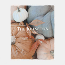 オレンジパーソナライズされた色の白と青のカボチャ フリースブランケット