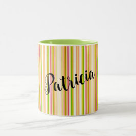 オレンジパーソナライズされた色の緑の垂直ストライプマググ ツートーンマグカップ